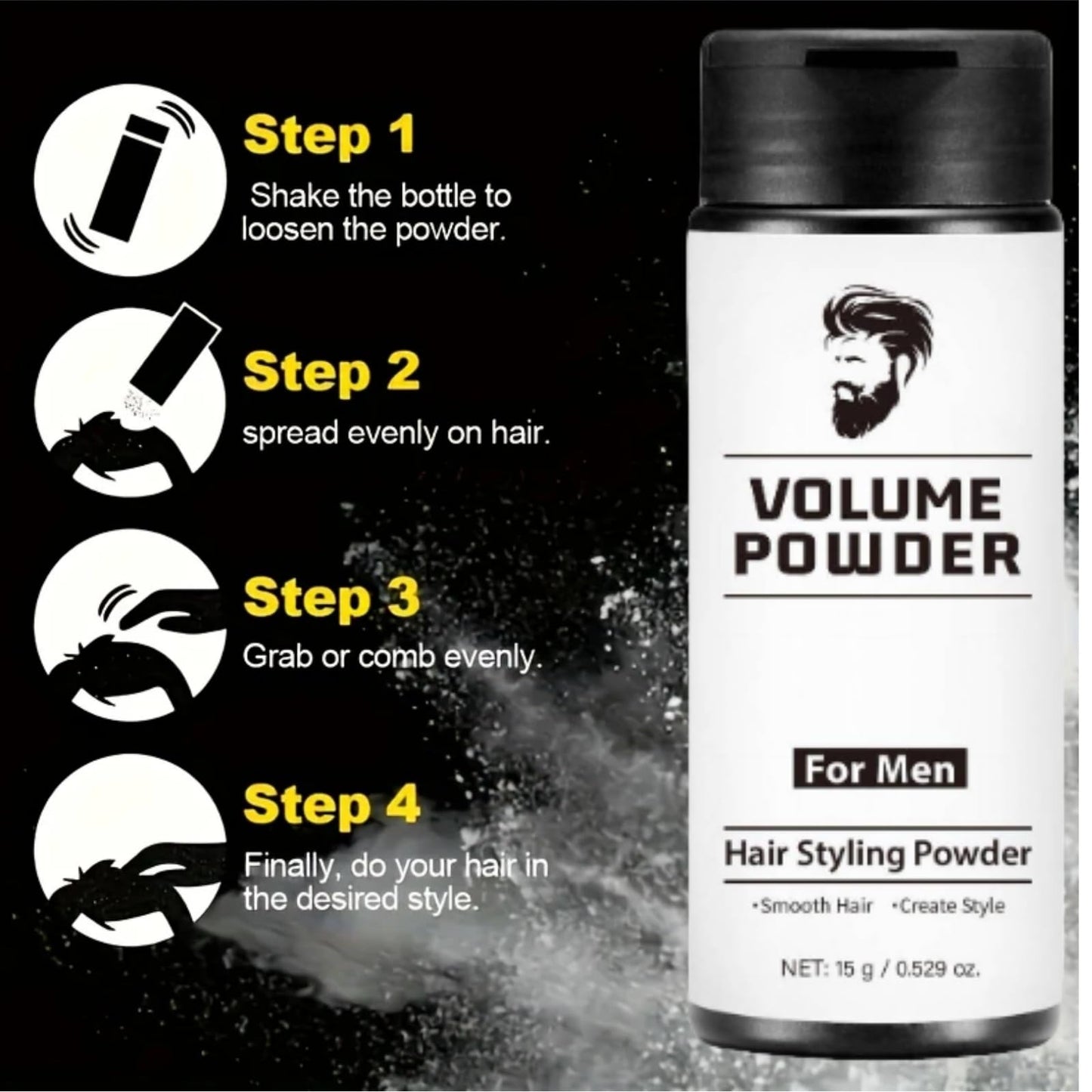 QinZiEn Hair Styling Powder for Men,Volume Powder for Men,Volumising Styling Powder,Natural Look Mens Styling Powd/er,Mens Hai/r Products,Fluffy Ha/ir Po/wder,Texturizer for Natural H/air15g