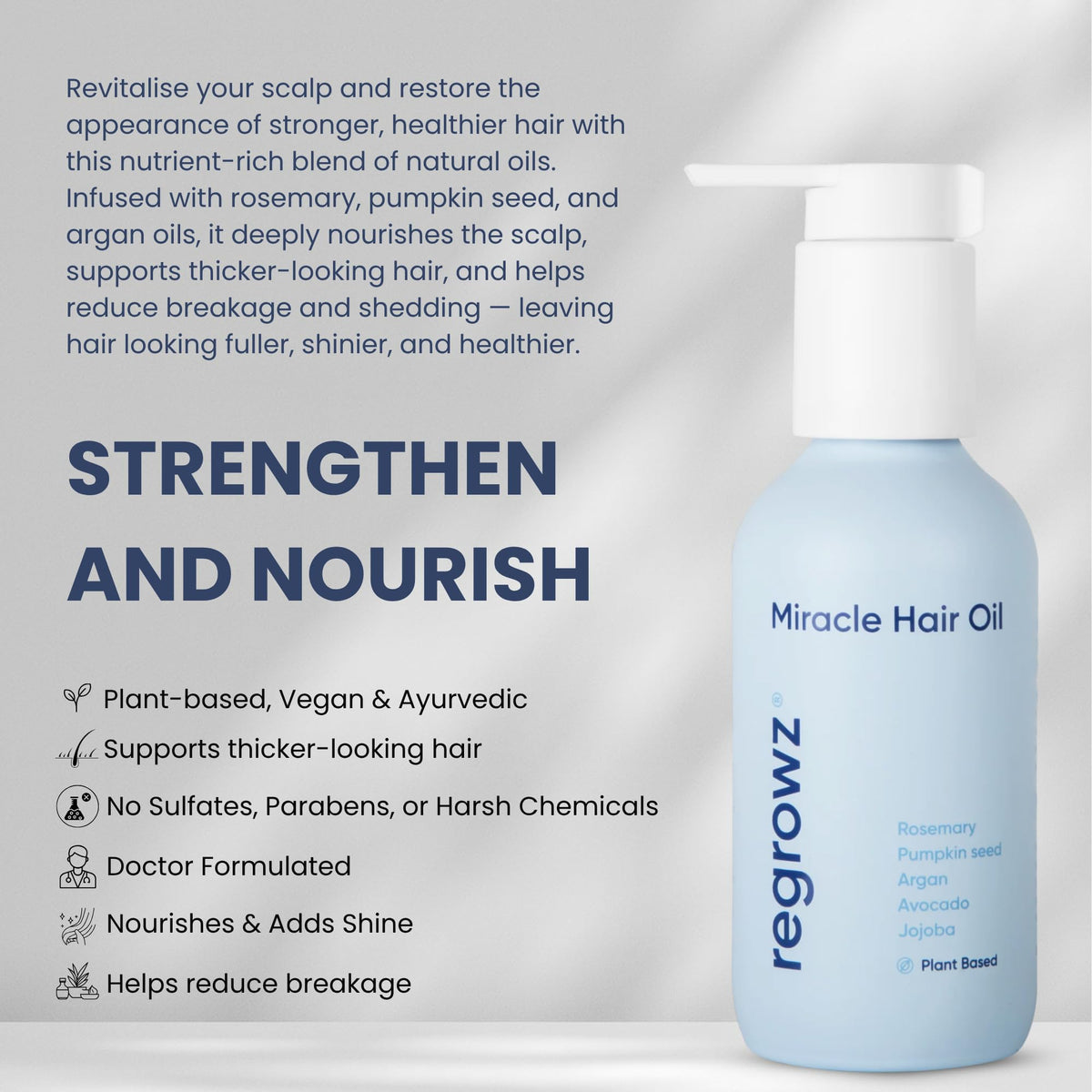 Regrowz Hair Growth Oil 120ml – Rosemary, Argan & Jojoba Oils for Hair Growth & Scalp Care | Natural Hair Serum for Men & Women | Moisturises Dry, Damaged Hair – UK Hair Loss Treatment