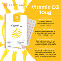 Healthspan Vitamin D3 400iu (8 Months' Supply) | Support Your Immune Health & Promotes Healthy Bones, Teeth & Muscles | Vegetarian