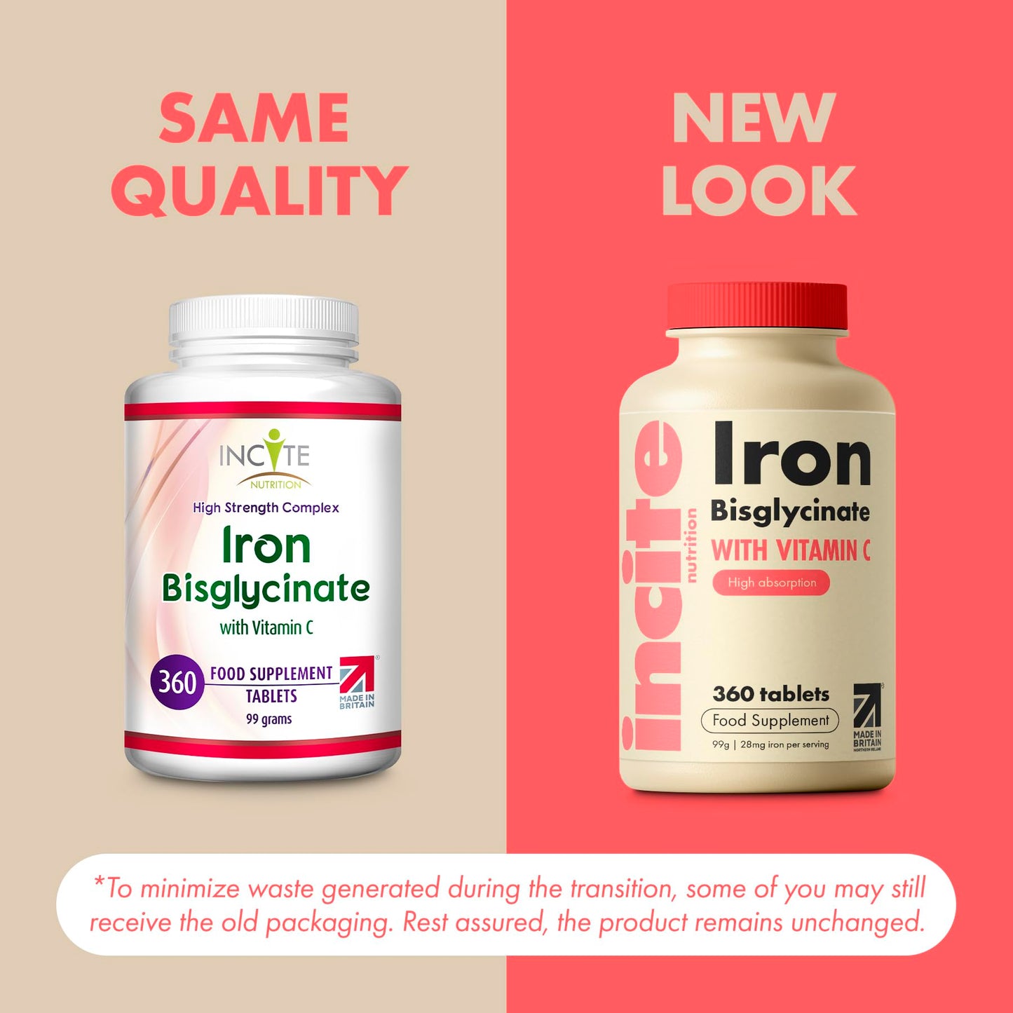 Incite Nutrition Gentle Iron Tablets - Iron Bisglycinate 28 mg, 6 Month’s Supply - 360 High Strength Tablets - Supplement Suitable for Vegans - Best Immune System Booster for Women & Men - Made in UK