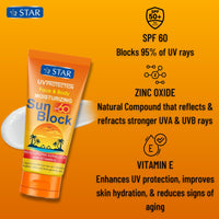 SZ STAR Sunblock Cream SPF 60 for Face & Body, 170g - Broad Spectrum UVA UVB Protection with Zinc Oxide & Vitamin E, Lightweight Moisturising Sunscreen, Non-Greasy, Fast Absorbing Sun Care