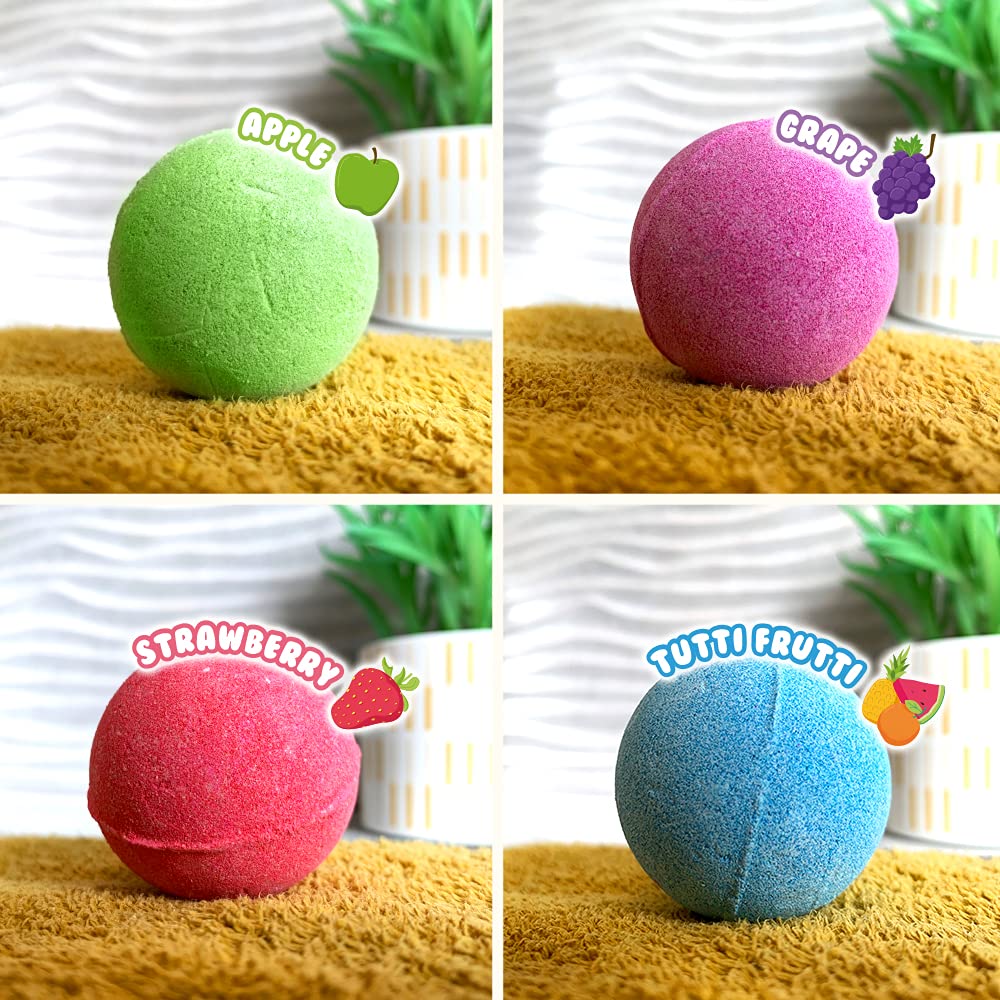 4 x Bath Bombs from Zimpli Kids, Bath Fizzers Gift Set for Children, Moisturising & Organic for Dry Skin, Birthday Gift for Boys & Girls, Pocket Money Bath Toy, Vegan Friendly & Cruelty Free