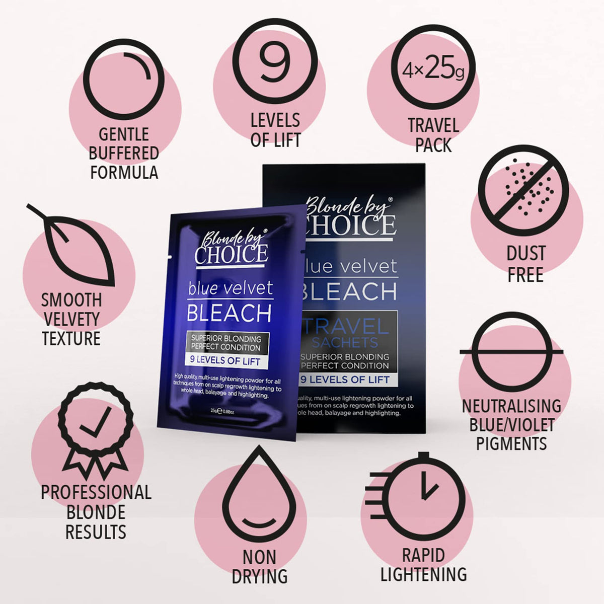 Blonde By Choice Professional Hair Bleach, Blonde by Choice Blue Velvet, Premium Hair Lightener, 9 Levels Of Lift, Inbuilt Blonde Toner, Perfect Bleach Hair Dye for Root Touch up, Highlights, Balayage, Ombre (100g)
