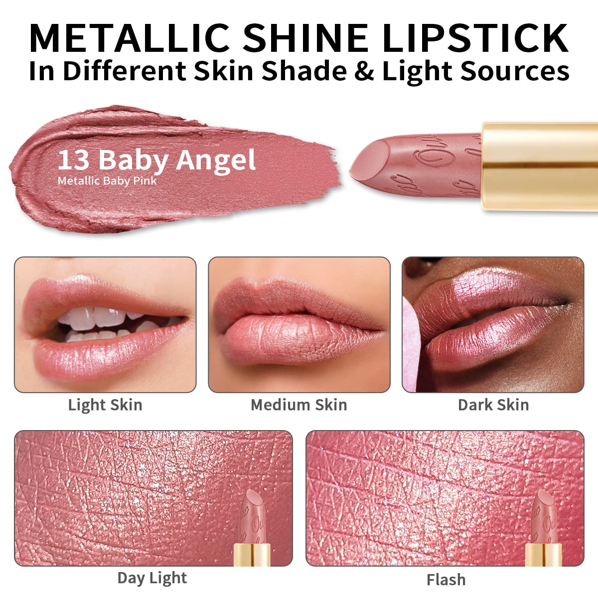 Oulac OULAC Metallic Shine Glitter Lipstick Set, Nude High Impact Lipcolor, Lightweight Soft and Ultra Hydrating, Long Lasting, Vegan 13+27