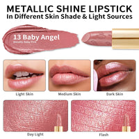 Oulac OULAC Metallic Shine Glitter Lipstick Set, Nude High Impact Lipcolor, Lightweight Soft and Ultra Hydrating, Long Lasting, Vegan 13+27