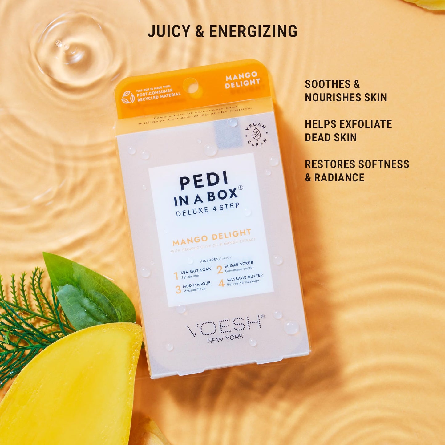VOESH Pedi In a Box 4 Step Fruity Trio 3 Pack, Mango Delight, Tangerine Twist, and Vitamin Recharge, At Home Pedicure Treatment, At Home Pedi, Spa Treatment, Vegan Beauty, Foot Spa, Luxury