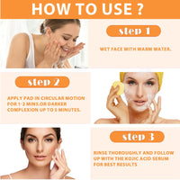 Turmeric Kojic Acid Pads - 30 Pads Kojic Acid and Turmeric Pads - Turmeric Face Pads for Dark Spot - Exfoliating Cleansing Pads for Face & Body - Turmeric Pads for Even Skin Tone, Pore Cleansing