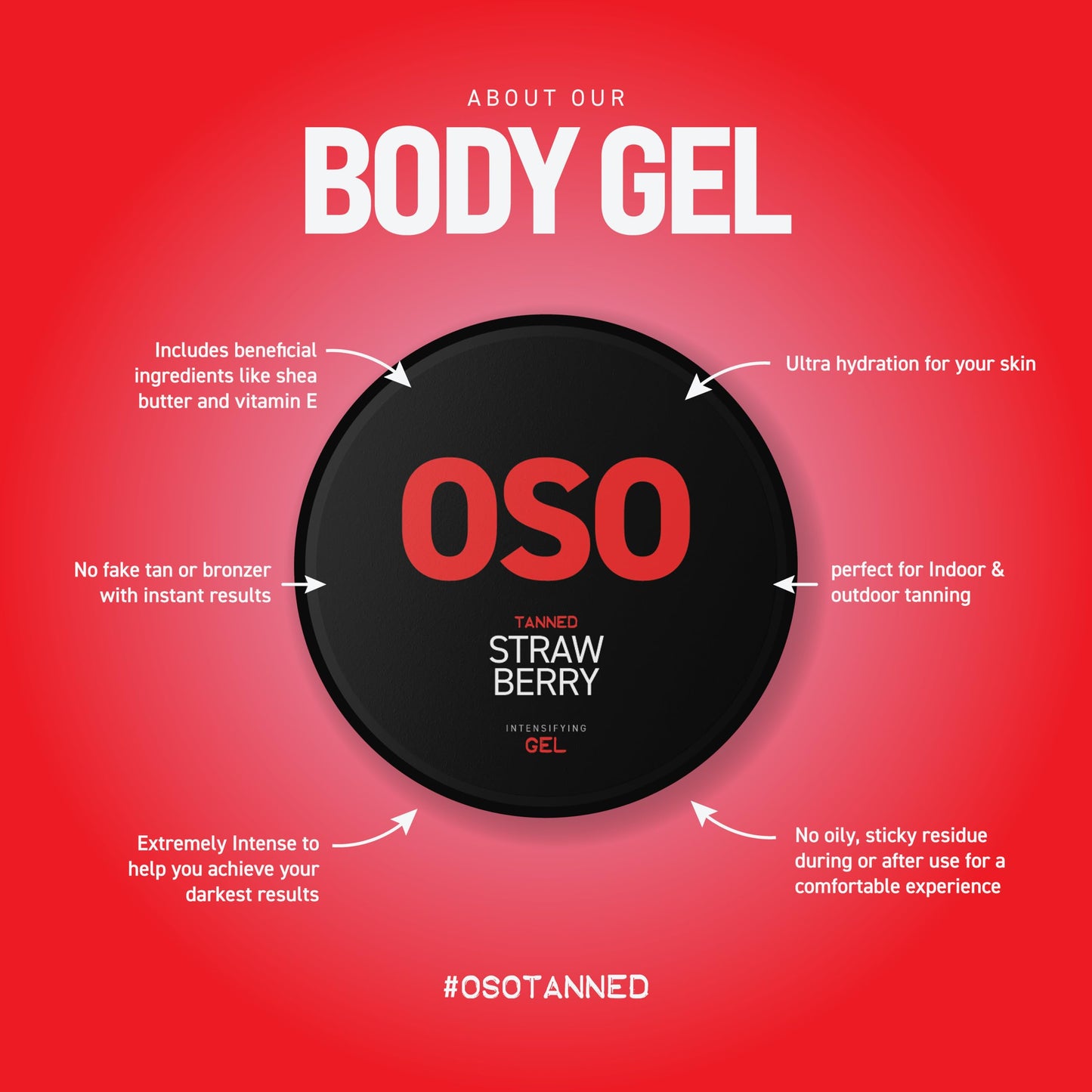 OSO Tanned Accelerator Tanning Gel - Strawberry Scent (100g), Shea Butter, Vitamin E, Ultra Hydration, Indoor & Outdoor Tanning, Extreme Intense For Darkest Results