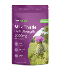 Milk Thistle High Strength 5000mg - 80% Silymarin (125mg Extract) by BioHerbs | 90 One-Per-Day Milk Thistle Tablets (3-Month Supply)