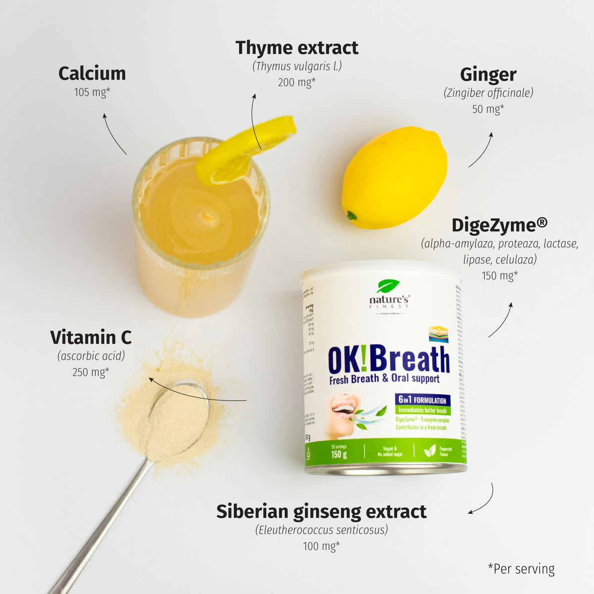 Nature's Finest by Nutrisslim OK!Breath - 6-in-1 Digestive Enzyme Complex, Natural Freshener and Bad Breath Treatment for Adults, Patented DigeZyme® Formula