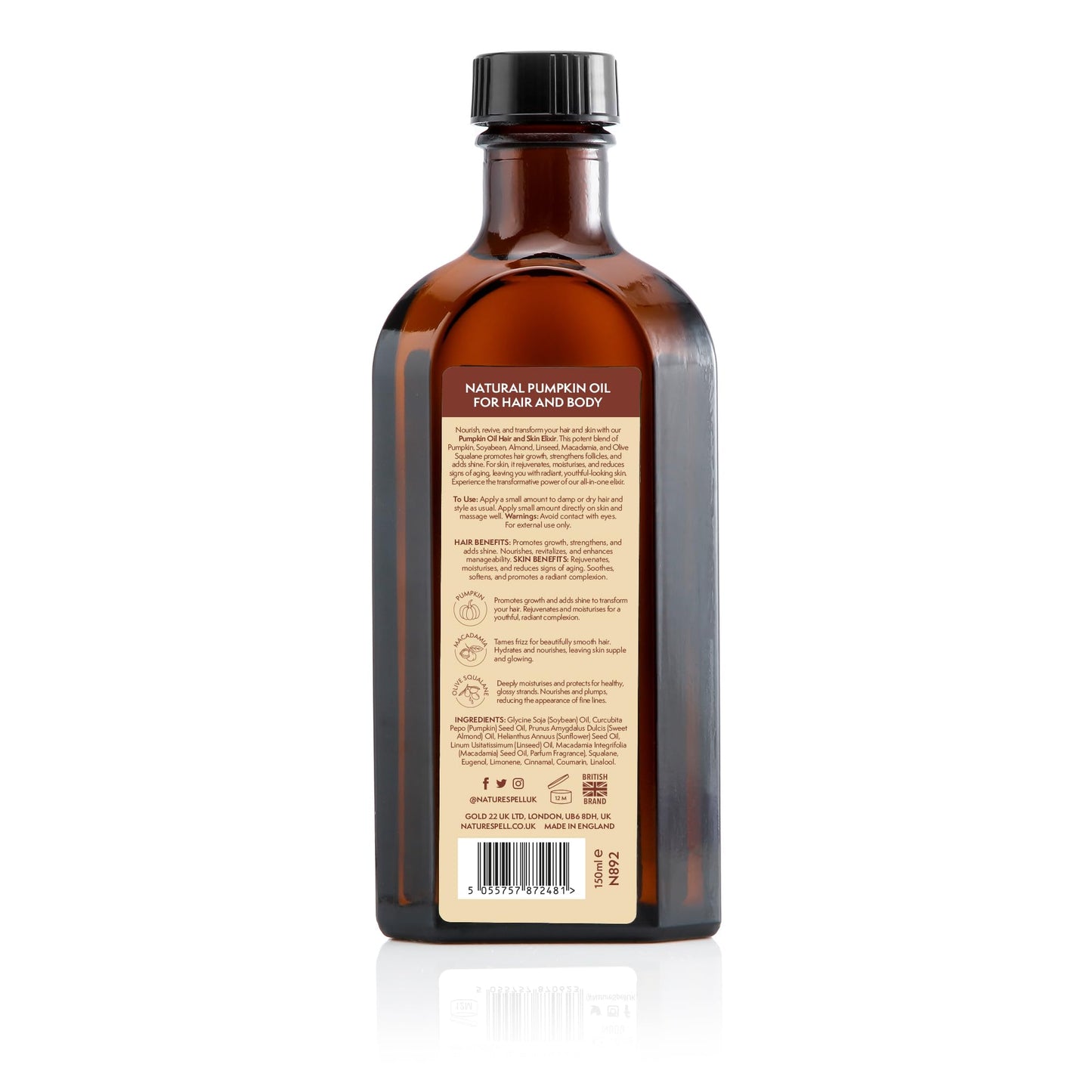 Nature Spell Pumpkin Oil for Hair, for All Hair Types, Vegan, 150ml