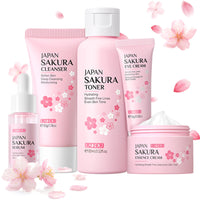 Shengqialun Skin Care Sets & Kits, Cherry Blossom Skin Care for Teenage Girls, Skincare Gift Set with Cleanser, Toner, Serum, Essence Cream,Eye Cream, Skin Essentials Travel Kit All Skin Types