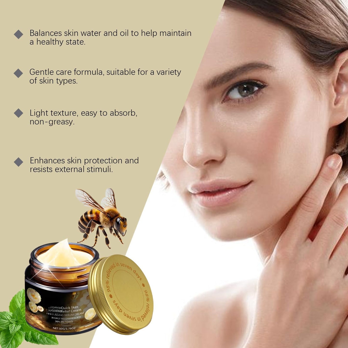 Jinjiar Bee Venom Skin Cream,Multi-Effect All-in-One Skincare Cream,Bee Venom Cream,Powerful All-Body Skin Cream,Face Cre-am for Women,Moisturiser Face Women,Fa-ce Tightening Cr-eam,Skin Firming Cre-am