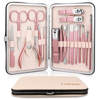 Leipple Manicure Set Professional Pedicure Nail Clippers Kit - 18 pcs Nail Care Tools - Grooming Kit with Luxurious Upgraded Travel Case (Beige/Pink)