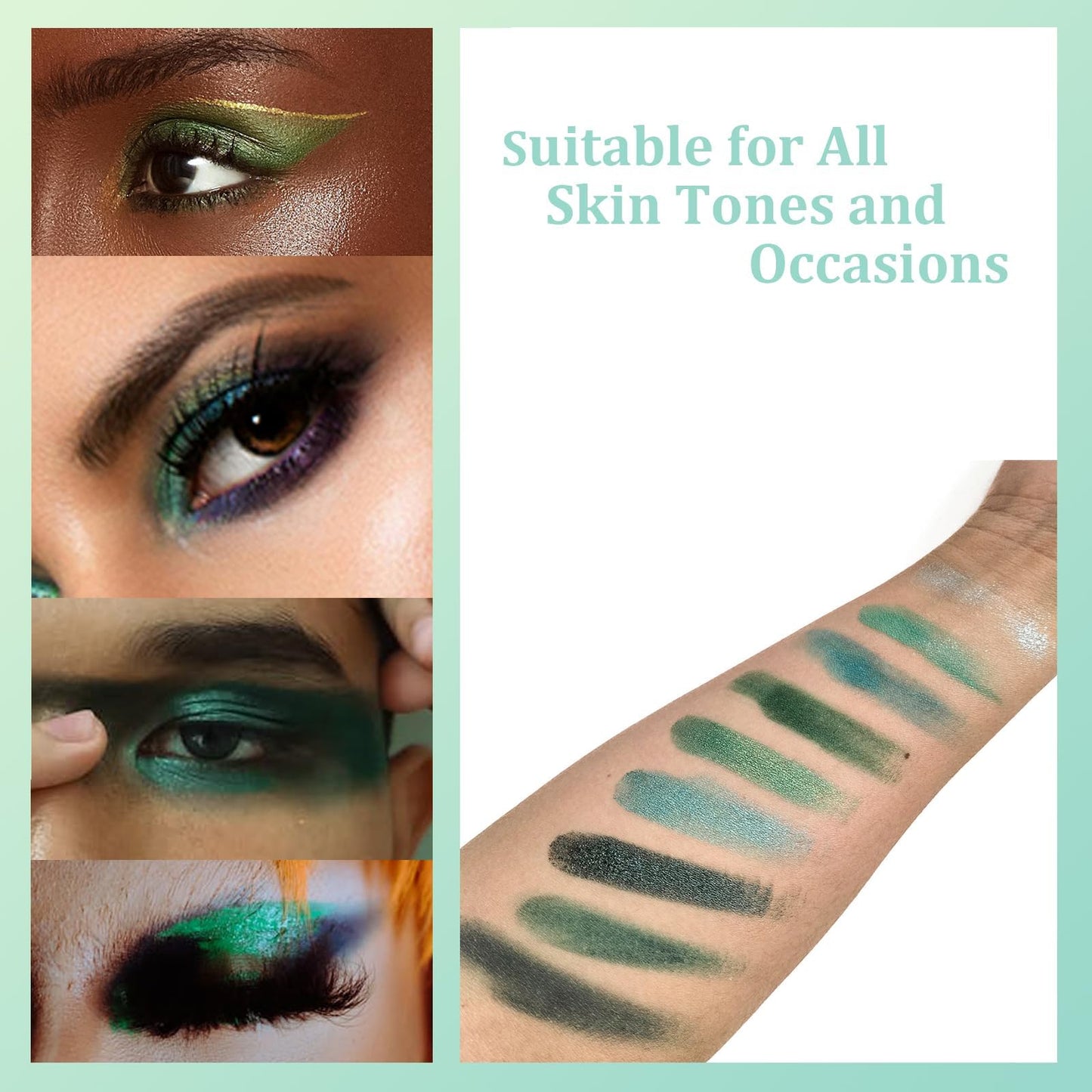 KKwoter Green Eyeshadow Glitter Green Eyeshadow Glitter Forest Emerald Green Christmas Makeup Palette - 9 Shades of Waterproof, Long-Lasting, Pressed Pigmented Eyeshadows