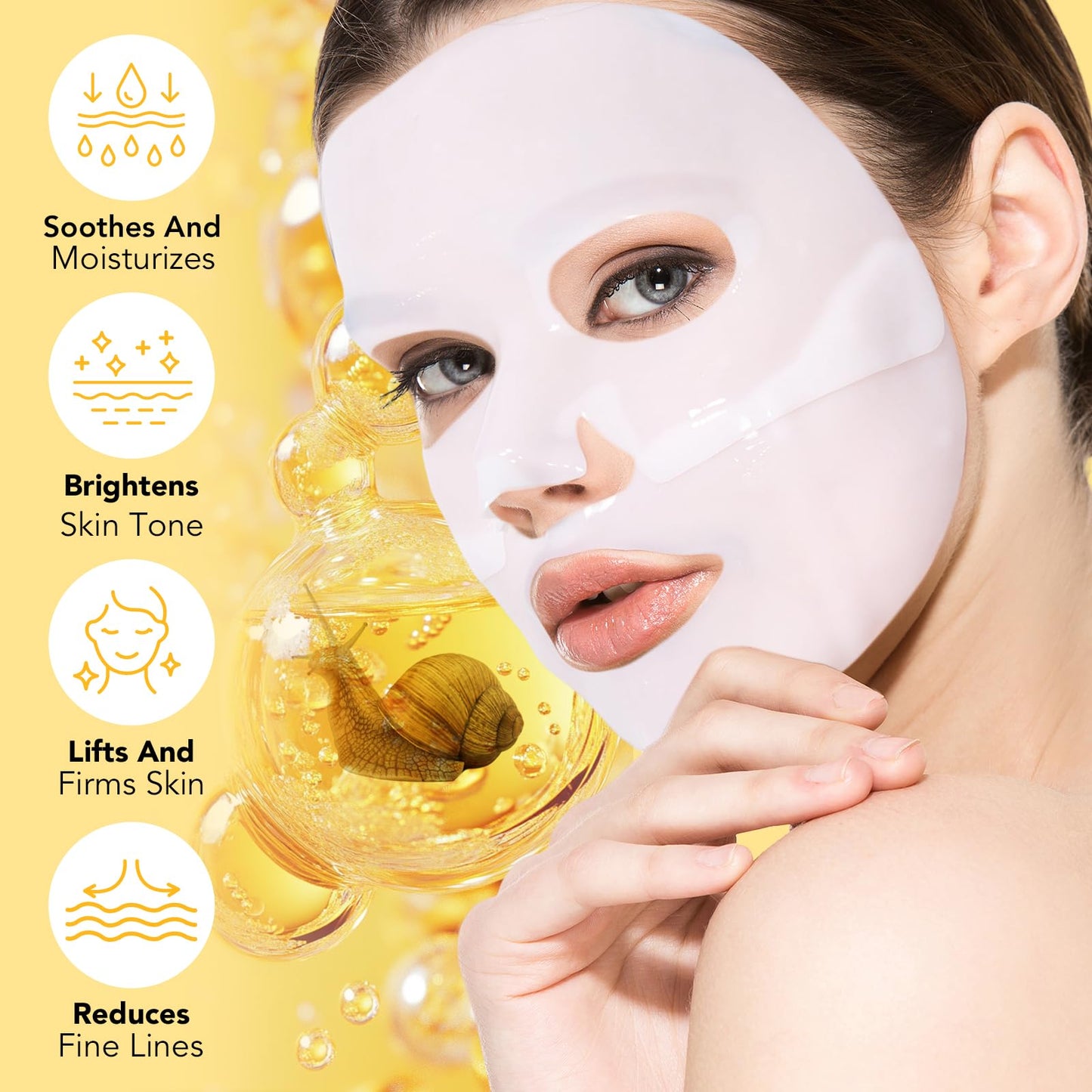 MXCZBSM Snail Mucin Face Masks,6 Pack Snail Collagen Face Mask,Snail Serum Face Mask Promote Elastin Production,Strengthen The Skin Barrier,Leaving You With Firmer And Smoother Skin