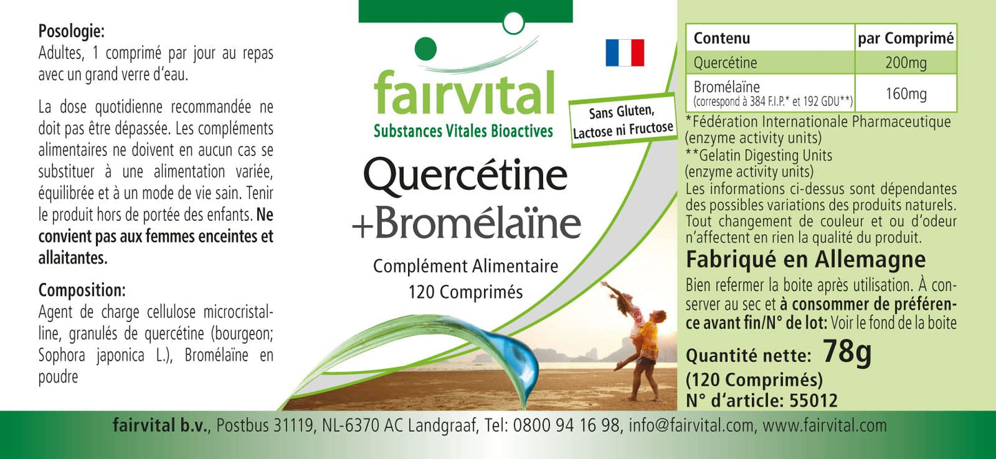 Quercetin Plus Bromelain - 120 Tablets - Vegan - Synergistic Combination - Safe Dosage