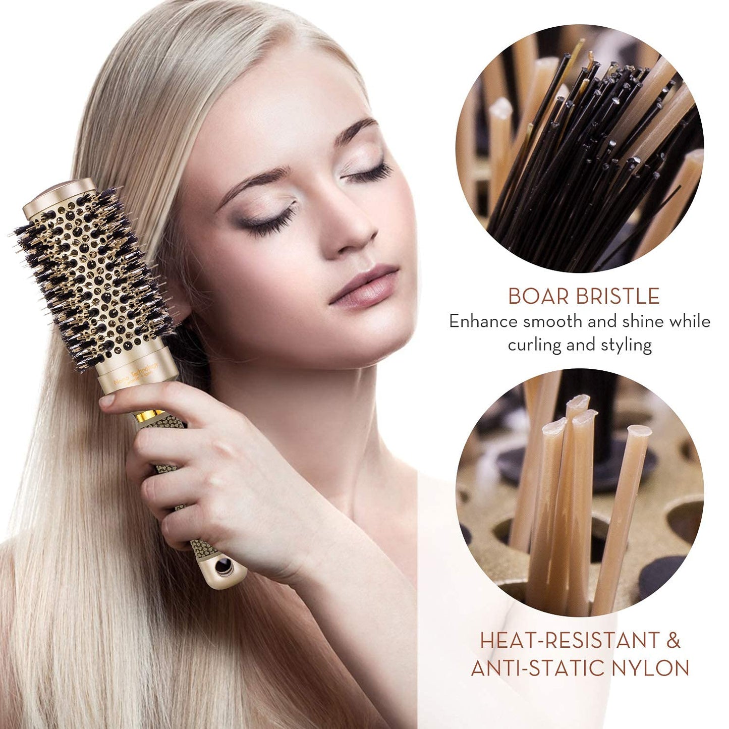 AIMIKE Round Hair Brush, Nano Thermal Ceramic & Ionic Tech Round Brush, Blow Dry Hair Brush with Boar Bristles, Barrel Brush for Styling, Curling, Add Volume & Shine (2.9 inch, Barrel 1.7 inch)