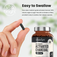 Activated Charcoal Capsules - 250 Capsules - 2004mg per Serving of 6 Capsules - from Natural Coconut Shell - for Indigestion, Bloating, Excessive Flatulence, Gas - Vegan - Made in UK by VitaBright