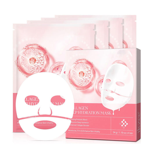 GUOUURR Bio-Collagen Deep Hydration Mask, Deep Moisturising, Anti-wrinkle, Soothing and Repairing, Firming, Improving Elasticity, Minimising Pores, Brightening, For All Skin Types(4 pcs)