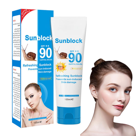 ISBEAUSOLS Sun Screen SPF 90+ - Snail Essence Sun Cream for All Skin Types - Body & Face Sunscreen for Outdoor & Beach - Ultra Light Sun Protection - Waterproof Sun Lotion, Blocks UVA + UVB Rays (100ml)