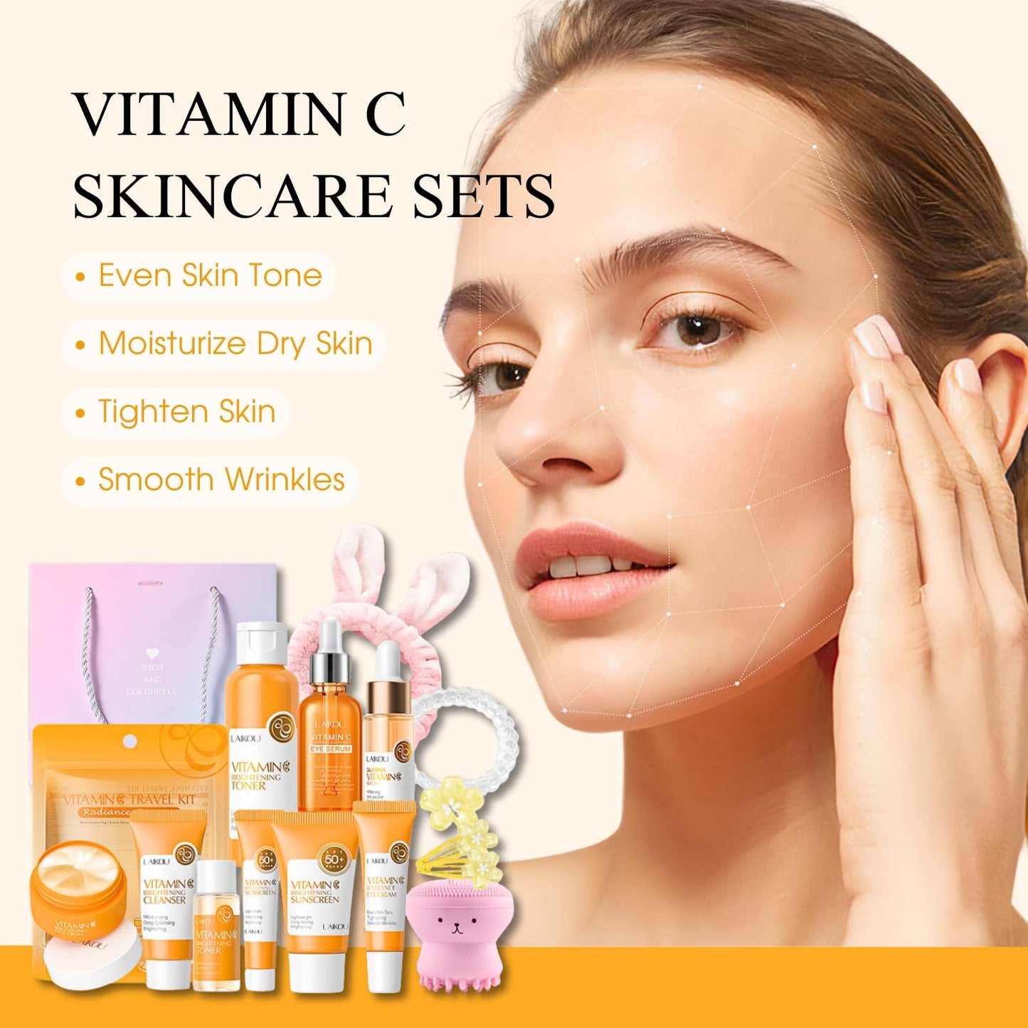 TBeautfave Skincare Gift Set for Teenage Girls, Vitamin C Skin Care Sets & Kits, Pamper Sets for Women Gifts, Teen Skincare Sets, Facial Kit - Cream,Serum,Cleanser,Toner,Sunscreen,Eye Cream,Eye Serum