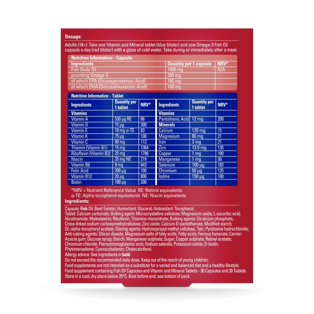 Seven Seas Omega-3 & Multivitamins Man, With B Vitamins and Magnesium, 30-Day Duo Pack, 30 Omega-3 Capsules and 30 Multivitamin Tablets