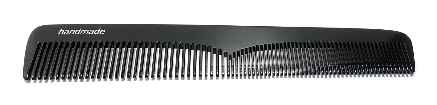 Swedish Crown Men's Sawn Comb 6.1" Handmade Black with Two Teeth Fine + Normal (505CA)