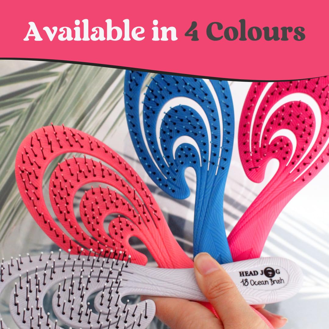 Head Jog 18 Ocean Hair Brush. Eco Friendly Vent Paddle Brushes With Flexible Soft Bristles, Detangling Wet Or Dry Hair. Gentle Brushing & Detangling Brush For Curly & Wavy Hair (Shell)