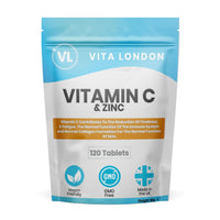 VL Vita London Vitamin C & Zinc 1200mcg | 120 High Strength Vegan Tablets (Not Capsule or Powder) | Made in UK | for Normal Immune System | Supplement for Men & Woman