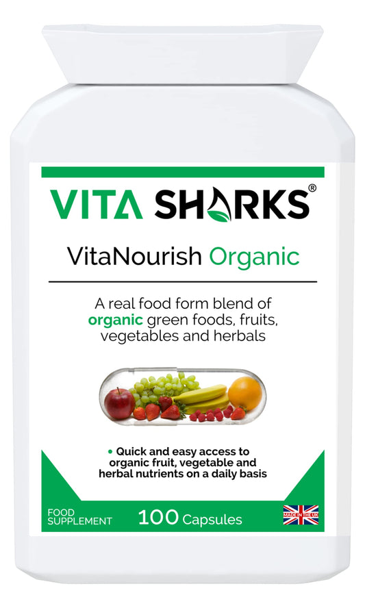 Vita Sharks VitaNourish Organic. Nutrient-Dense Potent Vegan Whole Food Supplement for Total Immunity. Essential Vitamins & Minerals from 100% Organic Kosher Fruit, Vegetable & Herbal Blend
