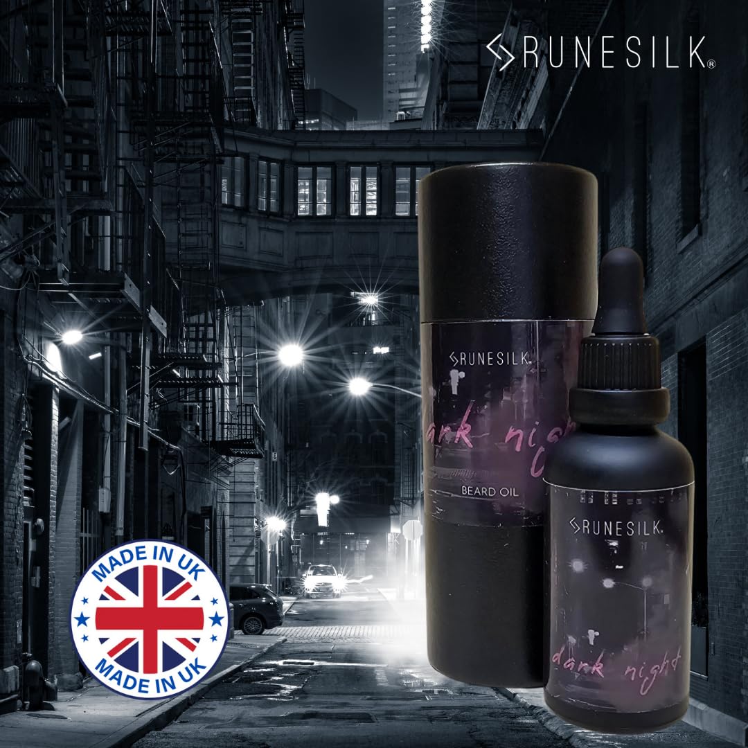 Dark Night Bedtime Beard Oil by RUNESILK | Beard Oil for Men - Conditioner with Argan Oil - Gentle Beard Care for All Skin Types | Made in the UK | Vegan Friendly