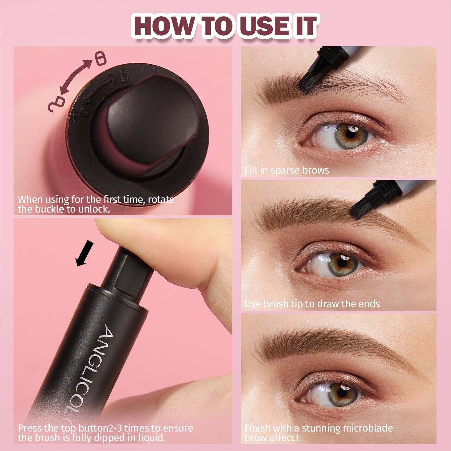 Anglicolor Brow Fection Angled Brush,Microblading Eyebrow Pen,Natural Brows Eyebrow Pen,Easy To Color,Long Lasting,Quick Drying,Natural Shaping Outlining Filling Eyebrow Makeup Upgrade (03#Auburn)