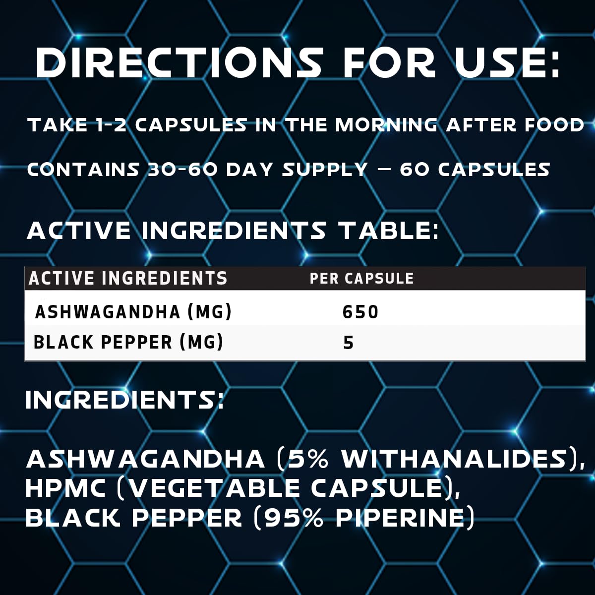 Optimised Research Labs High Strength Ashwagandha 5% Withanolides with Added Piperine for Improved Absorption Easy to Swallow Capsules 30-60 Day Supply Vegan Friendly Premium Grade Supplement