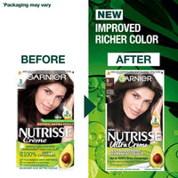 Garnier Nutrisse Ultra Crème Hair Dye, Brown Hair Colour, Ensures 100% Grey Coverage and Intense, Rich 8-Week Colour, No-Ammonia, Vegan Formula, Beautiful Dark Color, Shade: 3 Darkest Brown