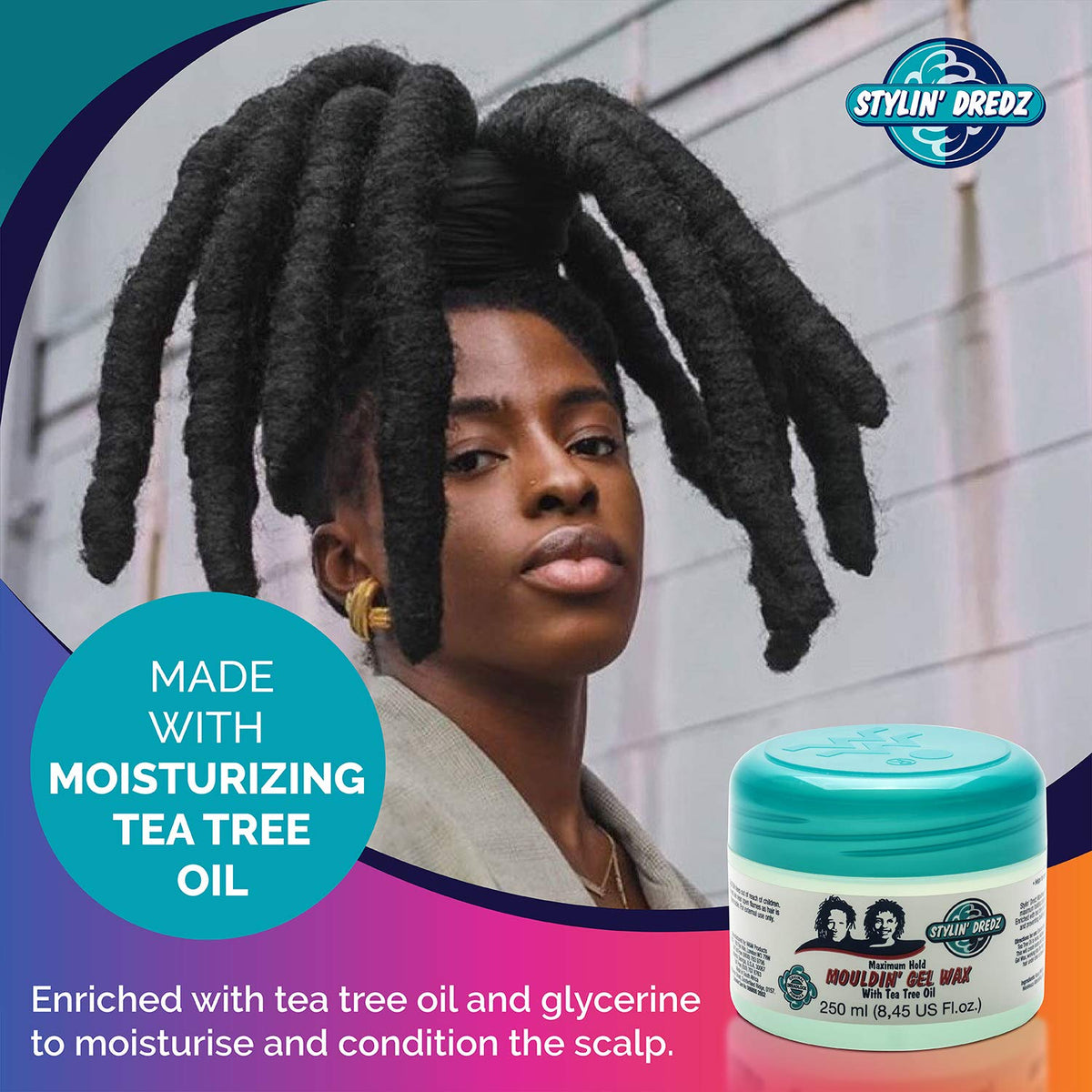 Stylin Dredz Stylin' Dredz Moulding Strong Maximum Hold Gel Wax with Tea Tree Oil Hair Care for Dreadlocks 250 ml