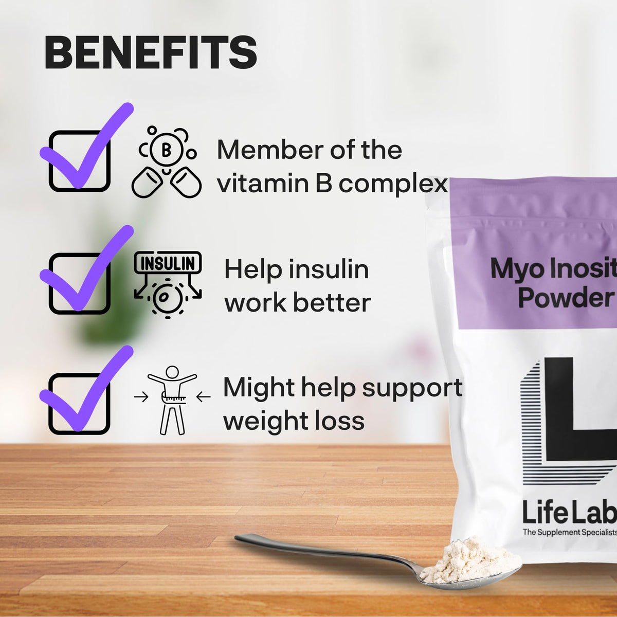 Blackburn Distributions Myo Inositol Powder 100g- Pure Myo Inositol Supplement for Hormonal Balance - Mood Support Vegan Myo Inostiol Powder 99.5 High Purity by LifeLab Supplements