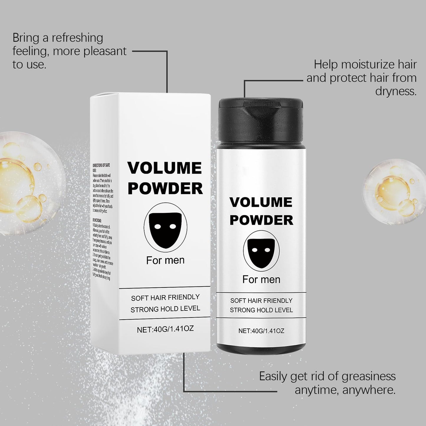 KAYZON Volume Powder for Men, Hair Styling Powder, Volumising Styling Powder, Fluffy, Oil-Control, Long-Lasting Styling Powders - 40g