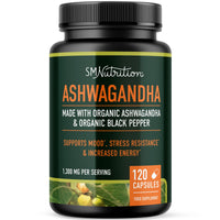SMNutrition Ashwagandha 1300mg | Ashwagandha Root Powder & Black Pepper Extract | High Absorption Adaptogen for Stress Relief, Mood & Thyroid Support | Vegetarian, Gluten-Free | 120 Capsules, 2-Month Supply