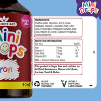 Natures Aid Mini Drops Iron for Kids 50ml – Supports Cognitive Development & Energy – Gluten & Sugar Free Vegan Non-GMO – Natural Supplement for Babies & Children Age 0-5 Years Old - Dropper Included