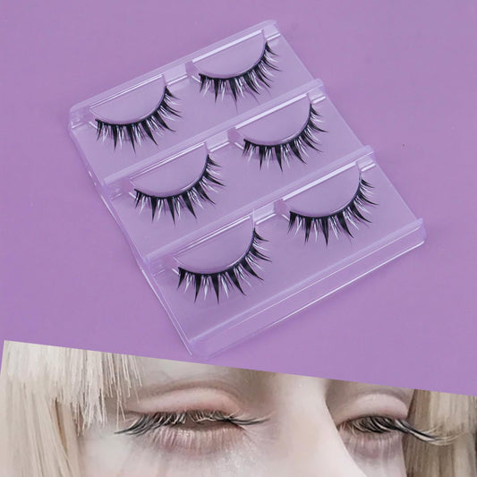 Klfoho Manga Lashes Natural Wet Look Wispy Spiky Lashes Anime Eyelashes Wispy Natural Lashes Extension Strip Japanese Style Fake Eye Lashes Handmade (Black White 3 Pairs)
