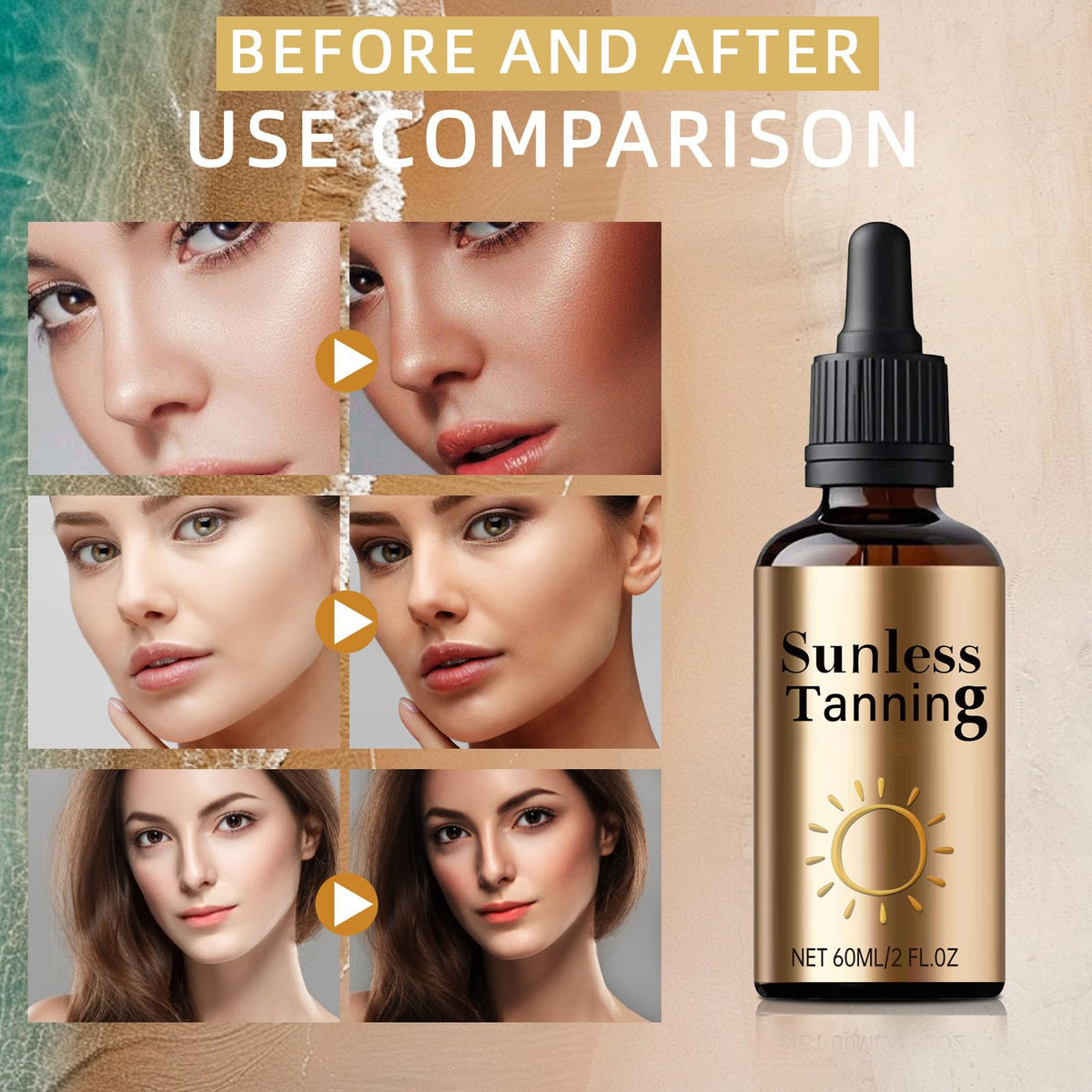 AurolaGlow Sunless Tanning Drops, Melanin Glow Drops for Face and Body, Tans Without Sun, Promotes Natural Skin Tone, Unisex for All Skin Types - Achieve Natural Sun-Kissed Glow Without Sun Exposure 60ML