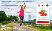 NUVIDA NATURAL HEALTH Rosehip Capsules - High Strength Rosehip Supplement with Vitamin C to Support Joint Health, Bones, Cartilage and Collagen Formation - 120 Vegan Rosehip Capsules. Up to 4 Months Supply.