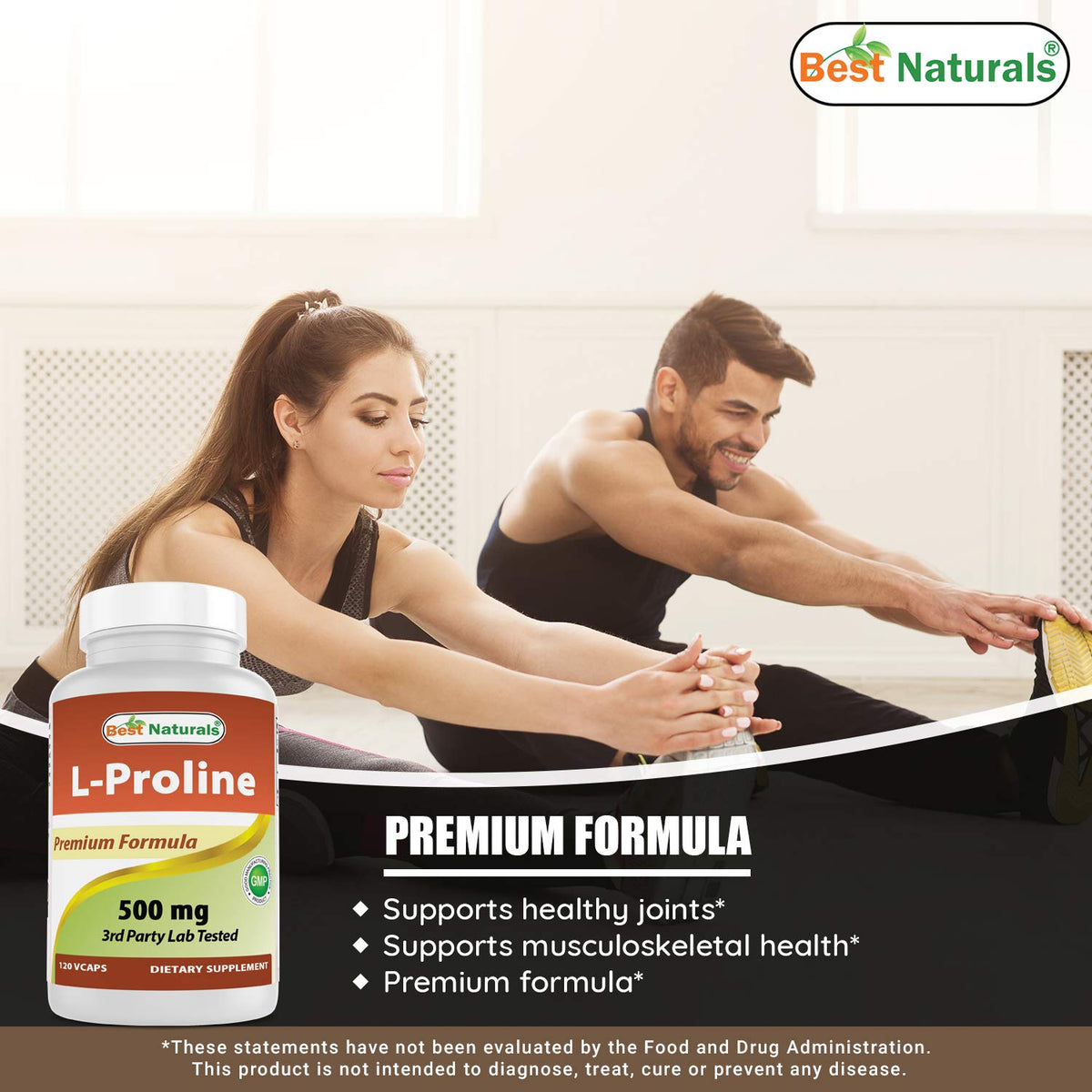 Best Naturals L-Proline 500 mg 120 Capsules (120 Count (Pack of 2))