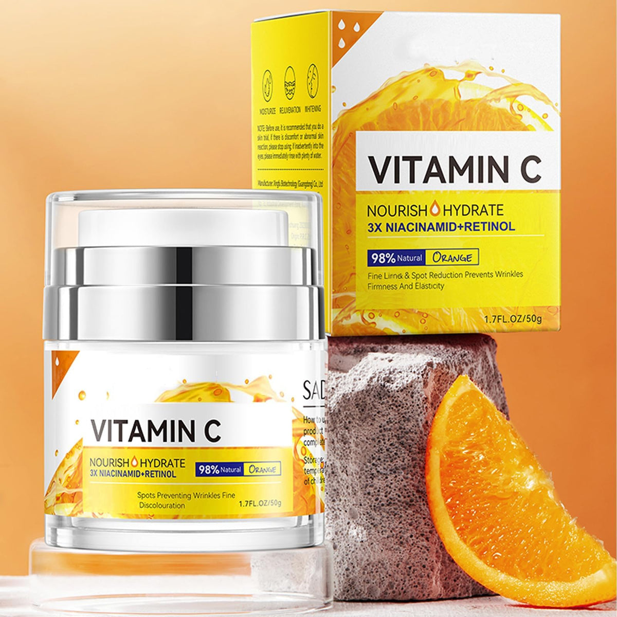 FALILUV Vitamin C Face Cream With Niacinamid,Retinol, Face Moisturiser For Women,Anti Aging Wrinkles,Orange Extracted Organic Face Cream Natural Skin Care For Dark Spots Acne,Fine Lines