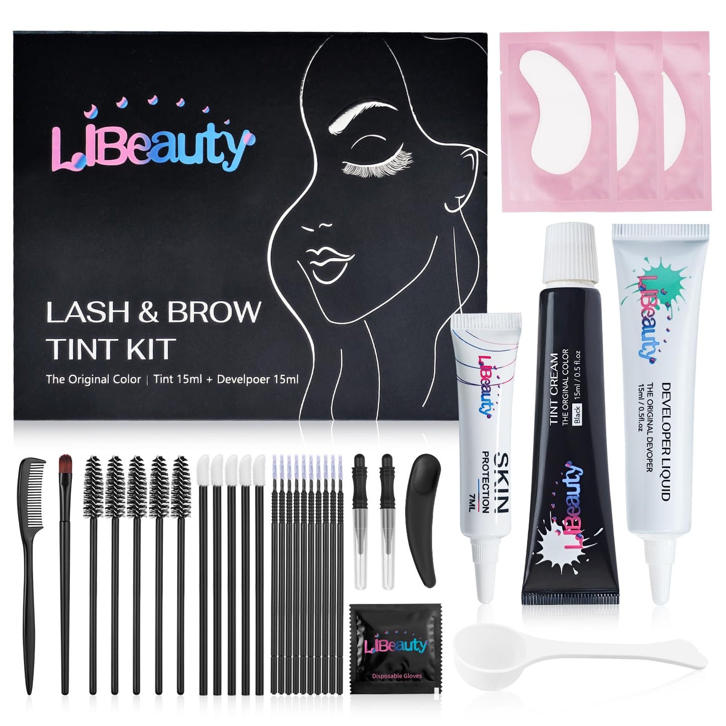 15ml Lash Tint Kit Black, Libeauty Eyelash Dye, Brow Tint Kit, Large Capacity Eyelash Tint, Natural Standard Effect, With a Full Set of Tools for Home and Salon Use
