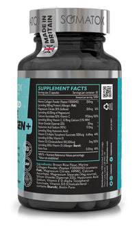 Somatox New Advanced Marine Collagen Plus – with HLX-BIOTIN™ Complex - Hydrolysed Type 1 with Hyaluronic Acid Plus & Vitamins C, E & D3-30 Day Supply Veg Capsules – Made UK GMP Certified