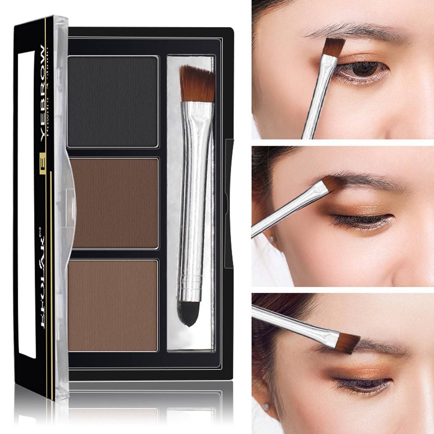 EONFAVE Eyebrow Powder - Three-Color Eyebrow Palette- Eyebrow Pomade - Easy to Apply Eye Makeup kit - Waterproof, sweat-proof, no blooming Long Lasting - Naturally-Looking Brows All Day