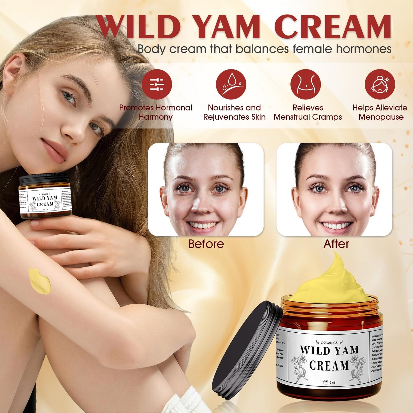 Allony Wild Yam Cream, Annas Wild Yam Cream for Menopause Organic, Wild Yam Cream Hormone Balance, Moisturizing and Nourishing,Use on the Whole Body(60ml)