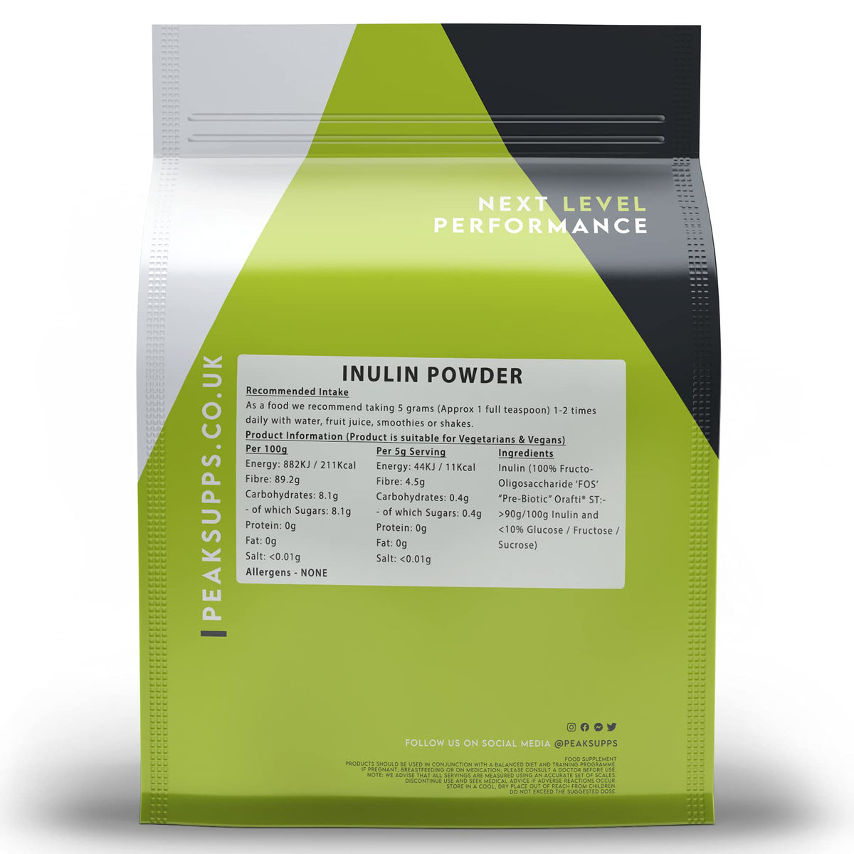 Peak Supps Inulin Powder 500g | Prebiotic Fibre | Vegan | Packaging May Vary